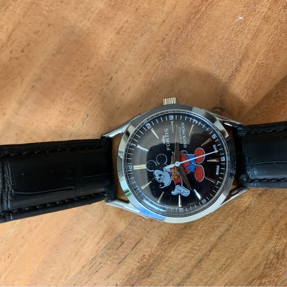 Fortis Silver and Black Watch with Mickey Mouse - Picture 1 of 3